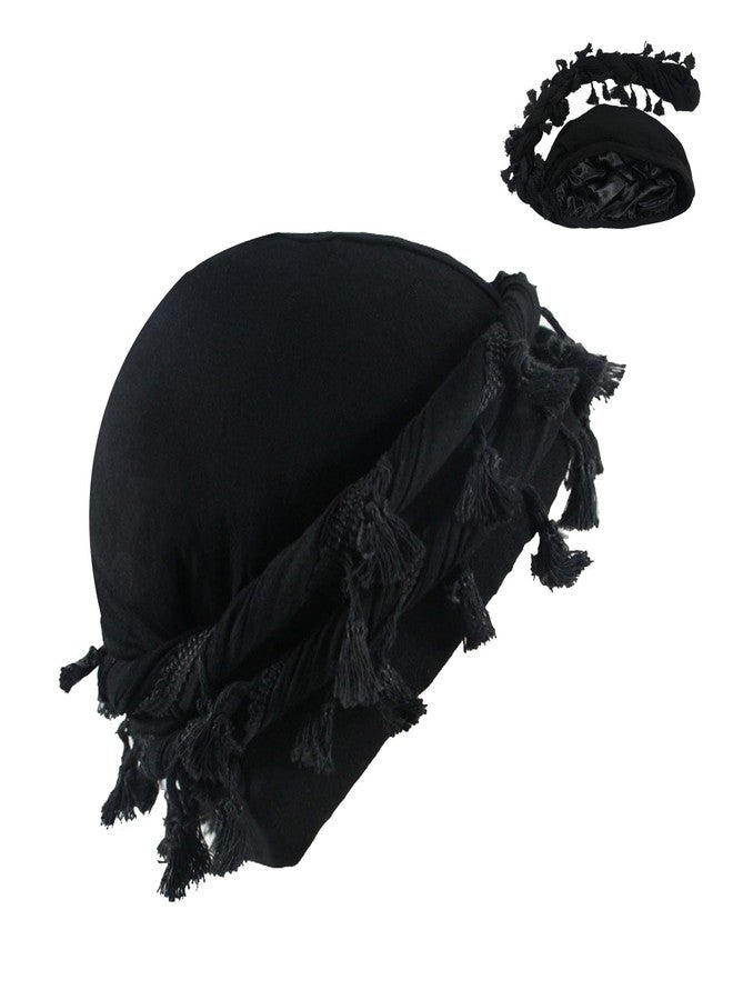 LUHOHI Turban Durag for Men Head Wraps Scarf Kings Crowning Satin Silk Lined Cap Head Pre Tied Pretied Turbines Halo Twist Turban Bonnets for Sleeping Locs Dread Headwraps Hair Hat Coverings, Black - Image 1